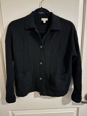 Garnet Hill 100% Cashmere, Cozy Black Button-Up Knit Cardigan, Size XS